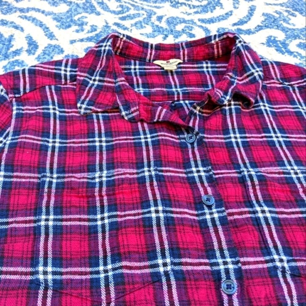 Woolwich plaid button down casual shirt berry red blue and white 100% cotton xl
